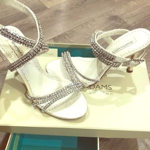 Benjamin Adams Ivory Silk Crystal Heels, 6